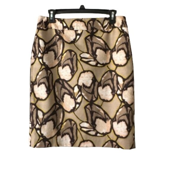 Ann Taylor Women's 6 Brown/Tan Floral Cotton Midi Lined Straight/Pencil Skirt - Picture 5 of 12